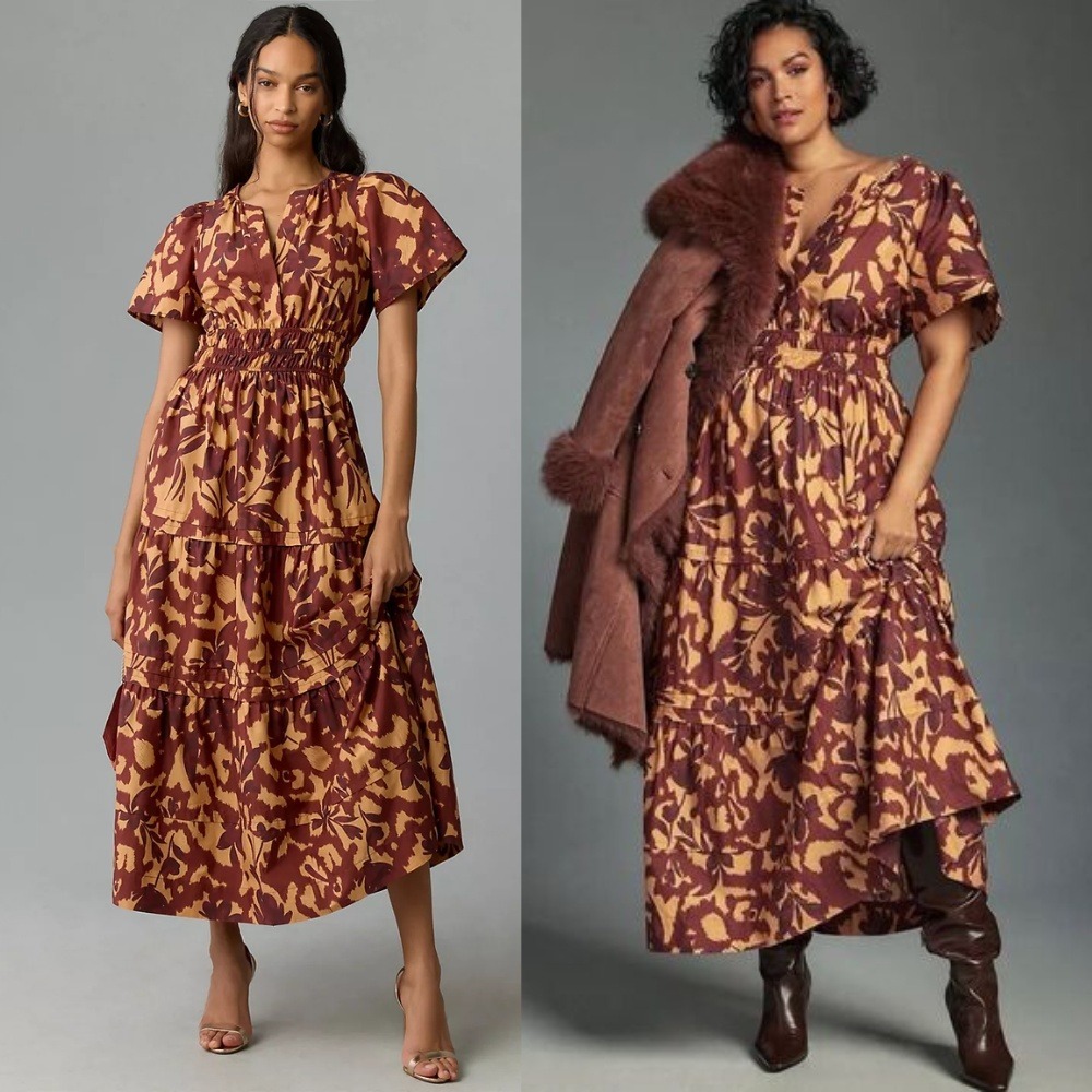 NWT Anthropologie The Somerset‎ Maxi Dress 1X Copper Floral